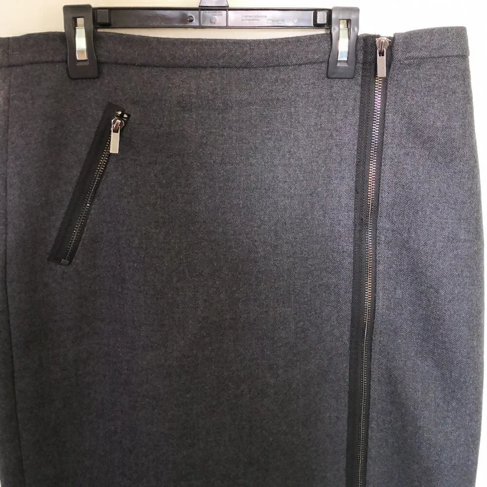 J. Crew 100% Wool Asymmetric Zip Dark‎ Gray Pencil Skirt Size 10